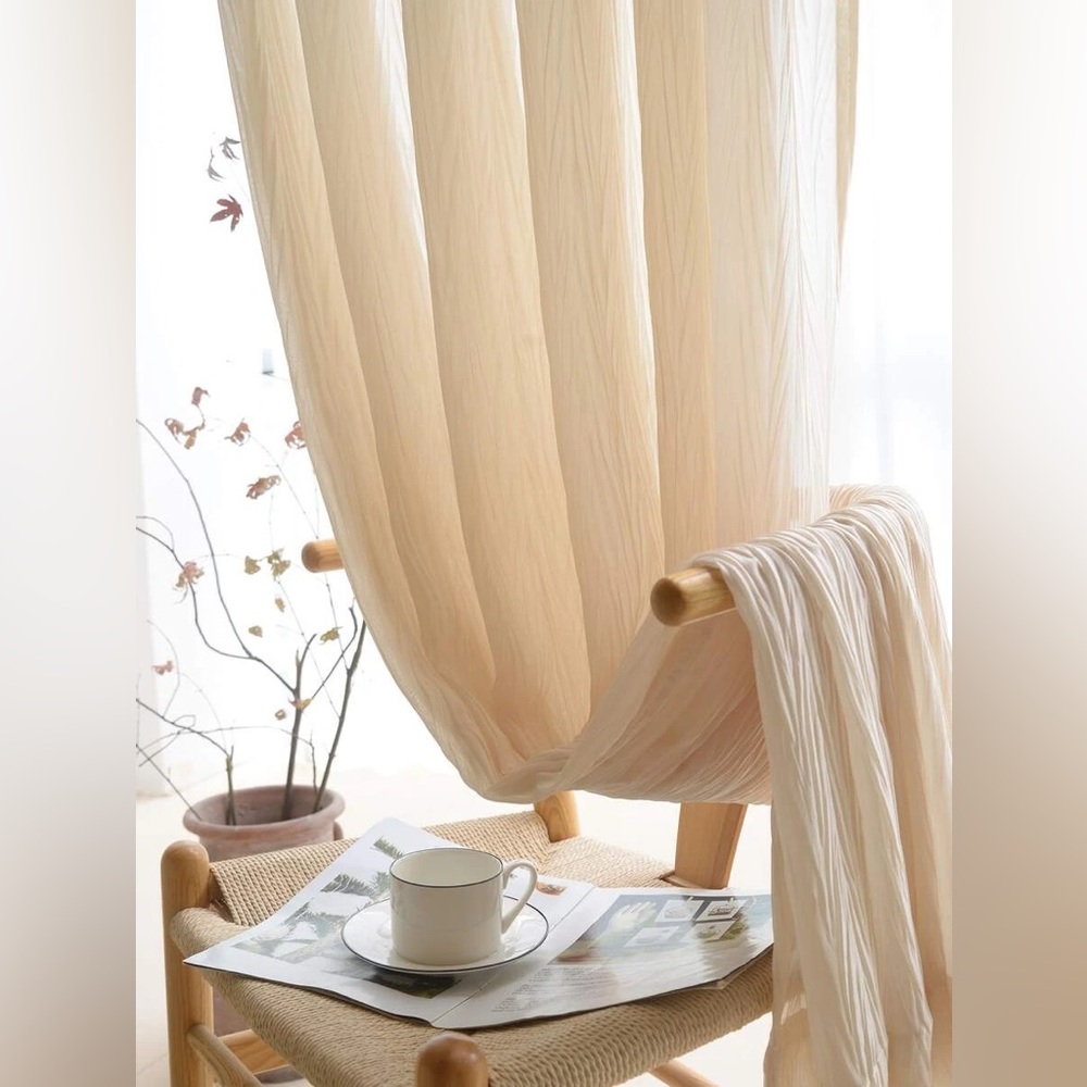 Sheer Cream Window Curtain Panel - Elegant Light-Filtering Drapery